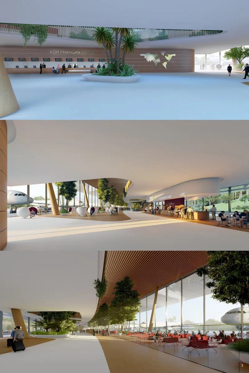 Arrival experience blending open public space with seamless passenger flow and natural light