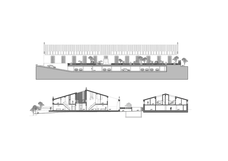 Sections through both bodegas