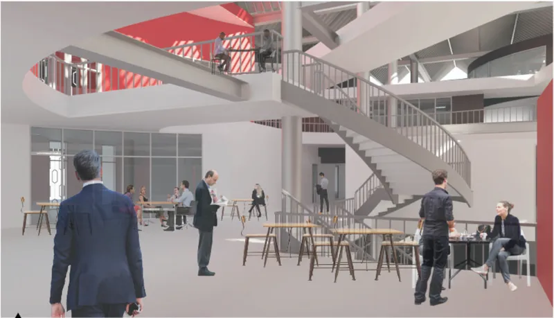 Dynamic circulation with sculptural staircases connecting different zones of access and restriction