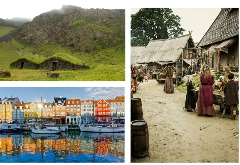 Visual references of Viking architecture and Copenhagen’s waterfront that inspired the bridge’s landscape form and cultural identity.