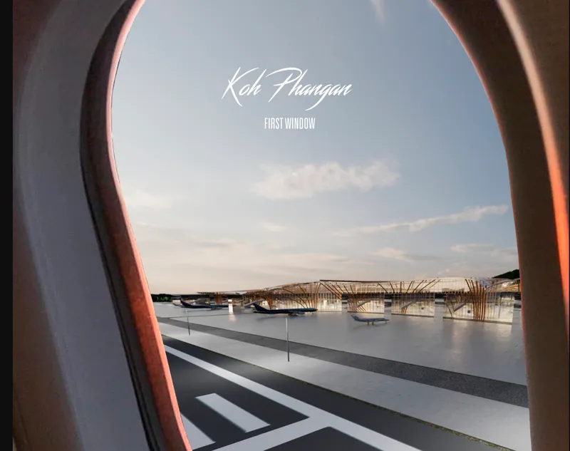 Passenger perspective framing the terminal as a contextual, landscape-responsive airport experience.