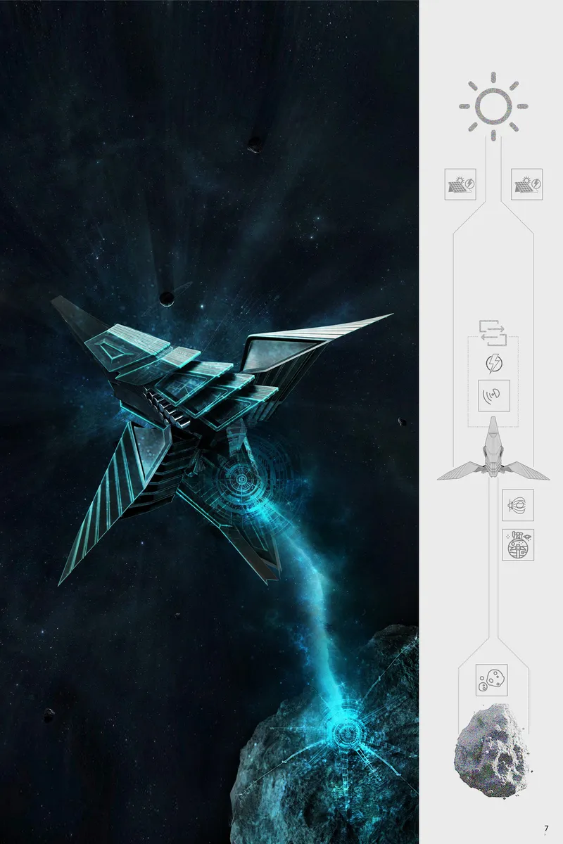 Adaptive solar wings deploy in space, optimizing energy capture through dynamic positioning.