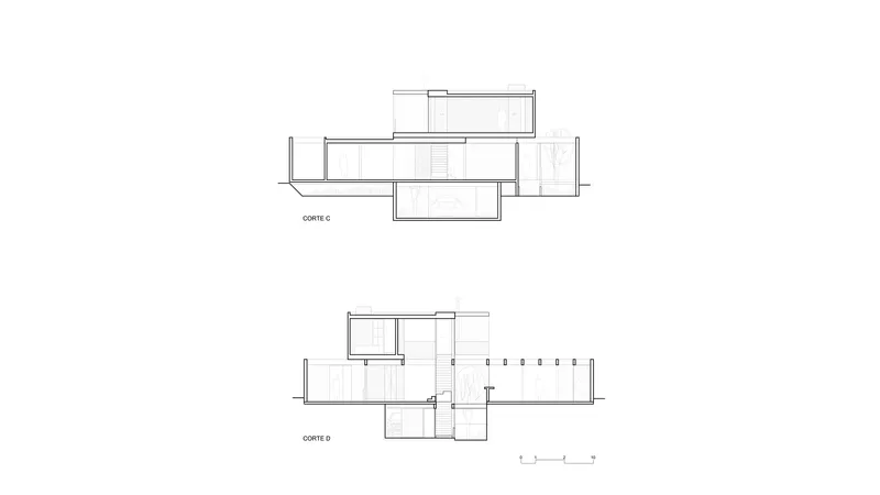 Section drawings displaying offset volumes and central circulation core