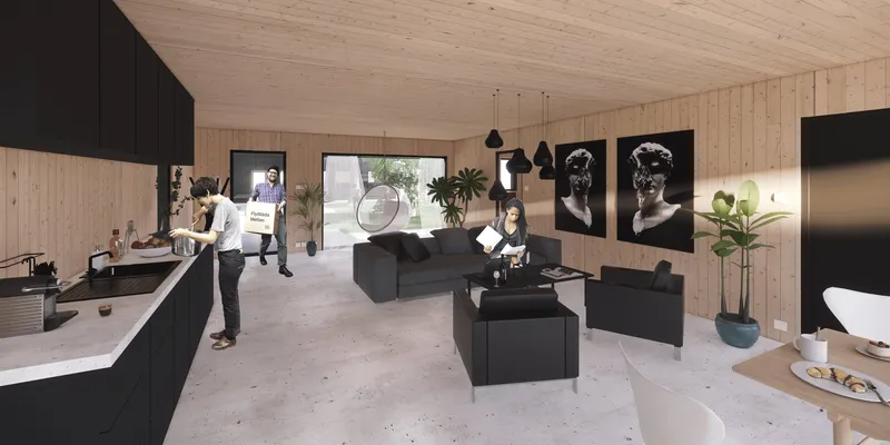 Warm, minimal interiors combine timber finishes and open layouts to support flexible, shared living.