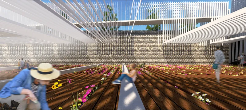 A three-dimensional grid transforms railway memory into spatial interaction.