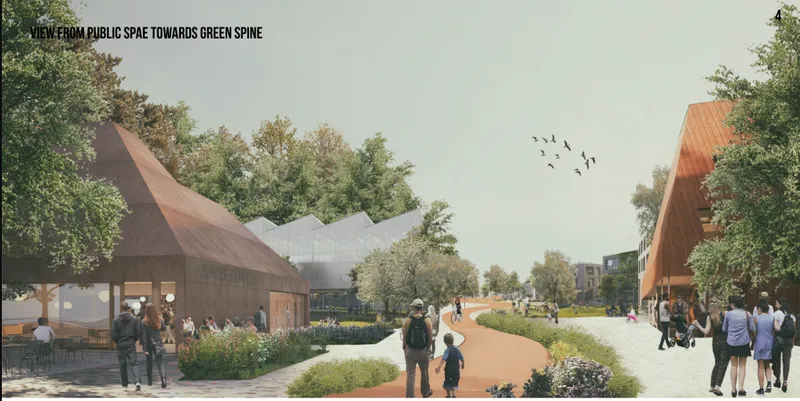Pedestrian-first streets activate social interaction while seamlessly integrating built form with landscape systems.