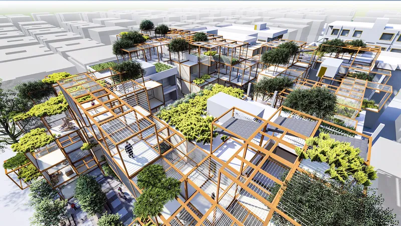Elevated social rooftops redefine collective living with green terraces and adaptable structural grids.