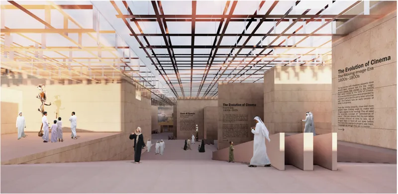 Central gathering space translating film history into immersive public experience