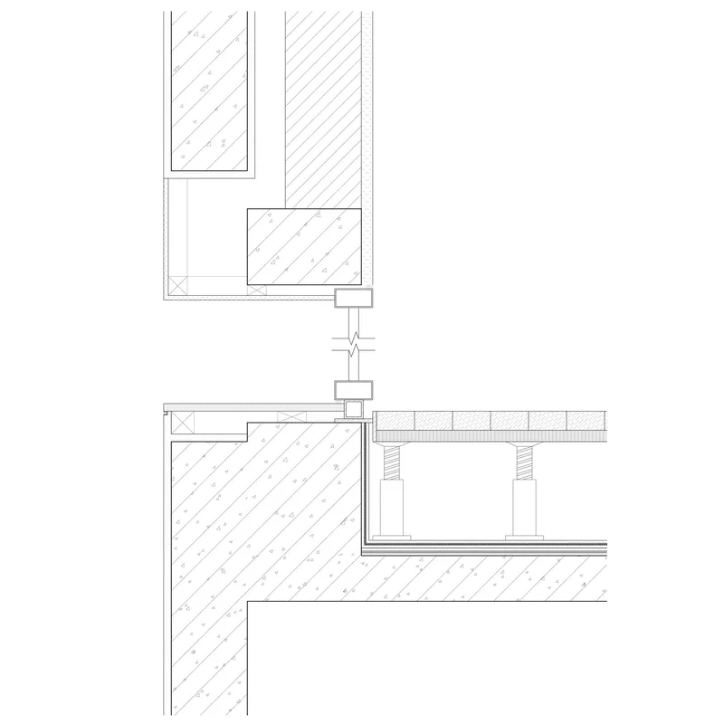 Detail drawing of window frame and wall assembly with horizontal ledge projection