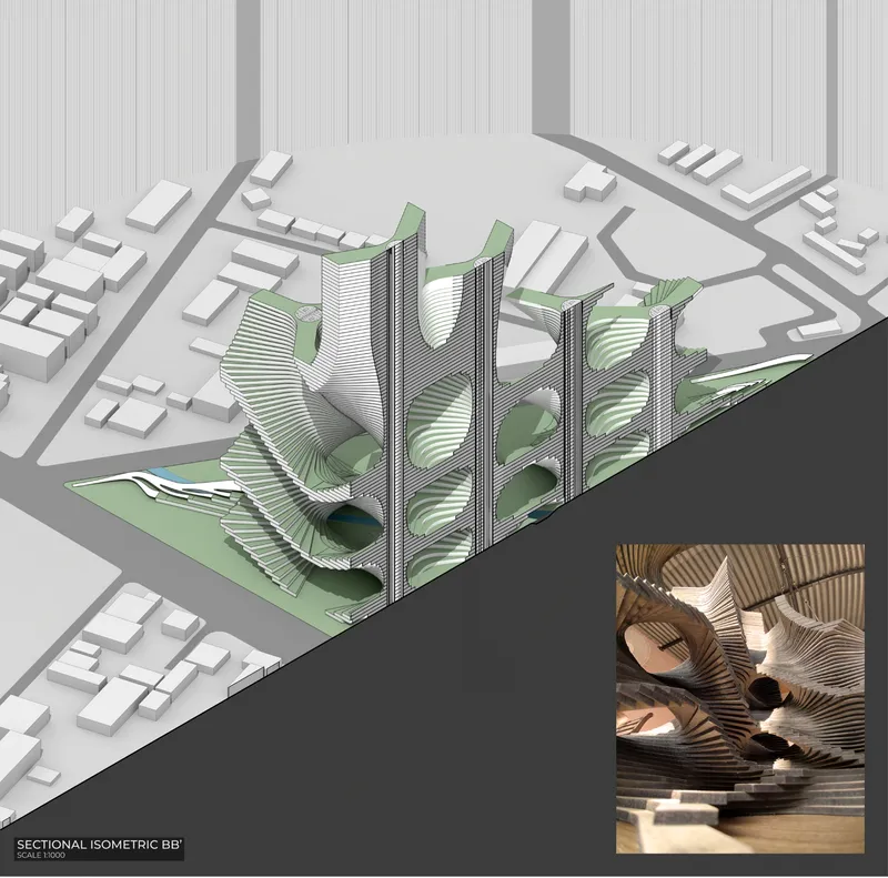 Parametric massing defines a new vertical ecosystem integrating structure, landscape, and living.