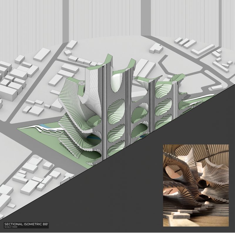 Parametric massing defines a new vertical ecosystem integrating structure, landscape, and living.