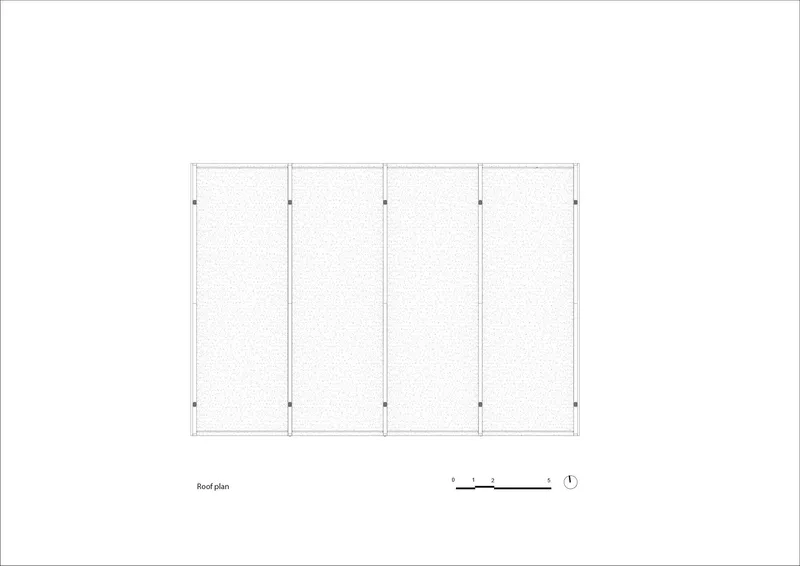 Roof plan showing four rectangular bays divided by structural columns