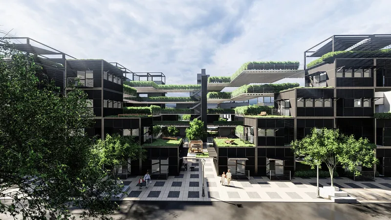 Adaptive housing units form a dense yet breathable urban fabric, integrating modular living with open communal streets.