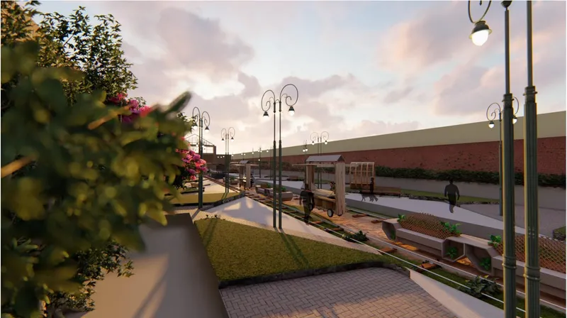 The revitalized railway spine activates movement, interaction, and community life.