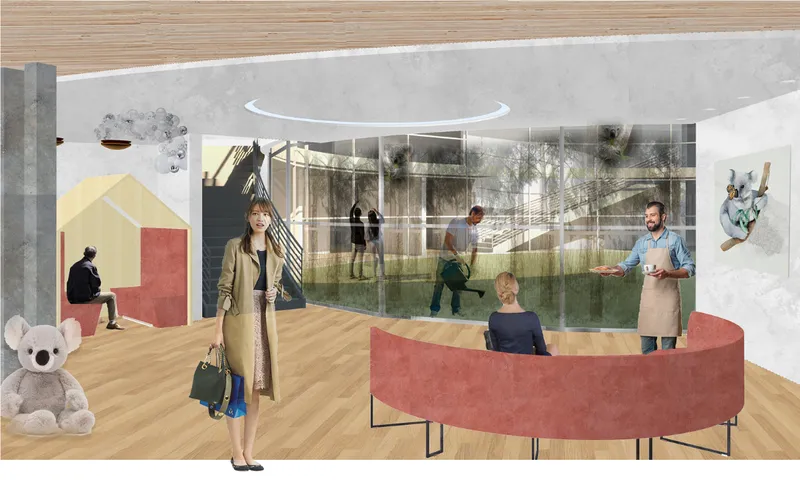 Interior viewing space enabling human interaction without disturbing wildlife behavior.