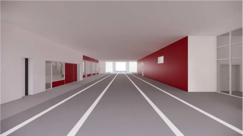 Subterranean passage activates the infrastructure layer, linking mobility with public use.
