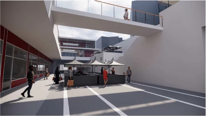 Market space under the canopy fosters social interaction and everyday urban life.