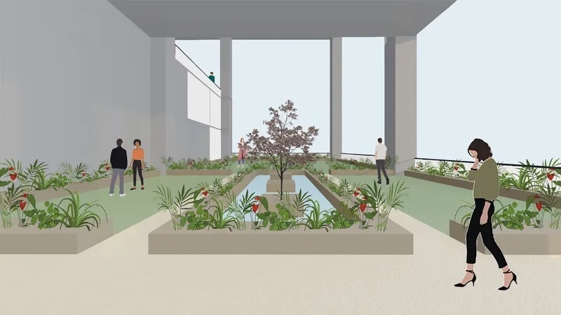 Indoor garden spaces enhancing user experience through light, air, and greenery.