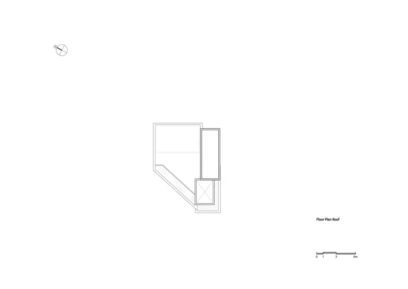 Roof plan drawing showing upper level circulation and volume outlines