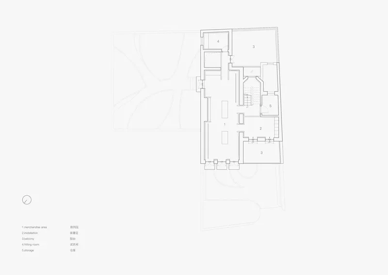 Floor plan drawing showing interior layout with central staircase and rectangular rooms