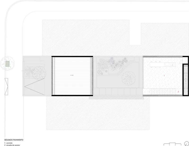Second floor plan showing covered terrace, courtyard garden, and interior rooms