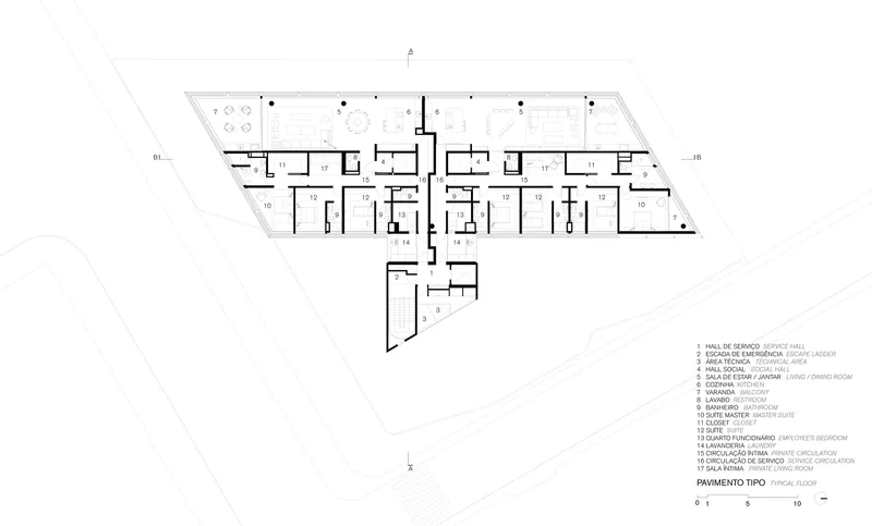 Floor plan drawing depicting typical residential units with bathrooms and living spaces in a linear layout