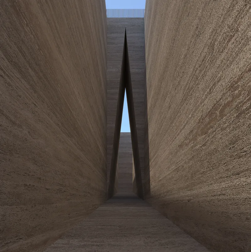 Vertical void guiding movement through compressed architectural space