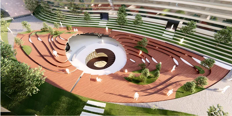 Shaded outdoor zones blur boundaries between built form and landscape, enhancing usability year-round.