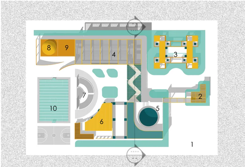 Strategic campus planning integrates academic, social, and recreational zones within a flexible educational environment.