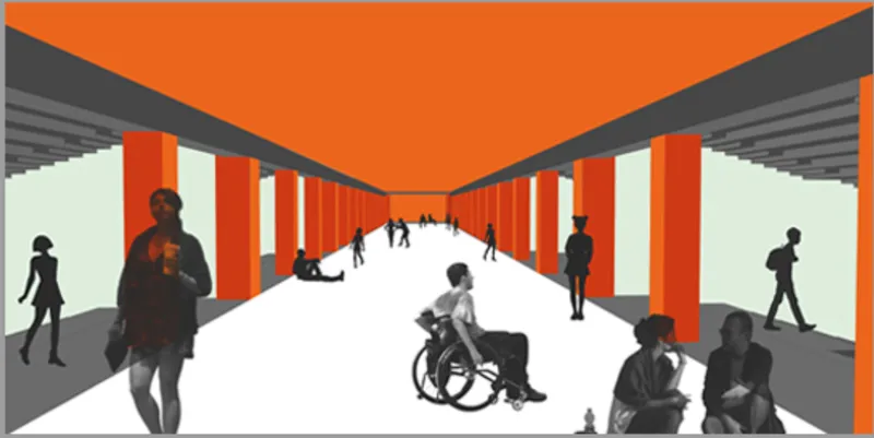 Open transitional corridor designed to encourage movement, interaction, and inclusive student experiences.