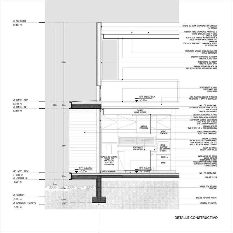 Section detail drawing illustrating the foundation, floor slab, and wall assembly with material annotations