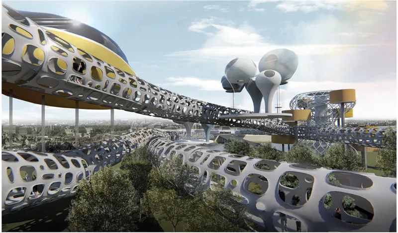Organic circulation pathways creating fluid pedestrian movement across the bridge
