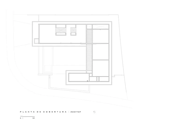 Rooftop floor plan drawing showing stair access and two skylight openings