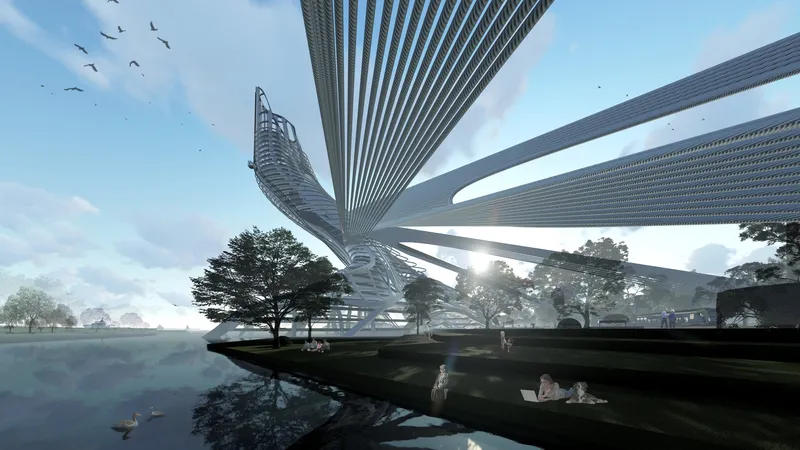 A sculptural sustainable high-rise rising from the waterfront, integrating landscape, public space, and ecological restoration.