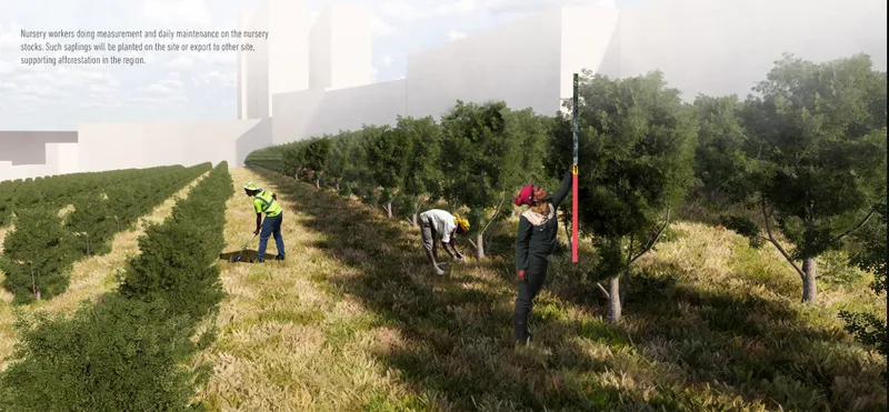 Maintenance and cultivation of tree plantations forming the project’s regenerative landscape system.