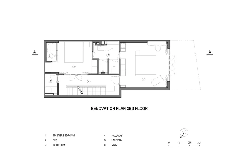 Third floor plan showing master bedroom suite with hallway and laundry room