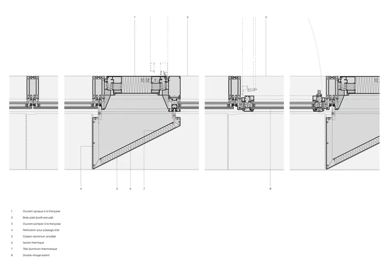 Section drawings showing window head and sill details with insulation and thermal break assemblies