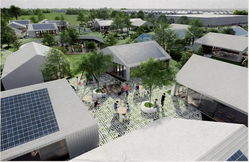 Open courtyards and community-focused landscapes strengthen the connection between education, nature, and social interaction.