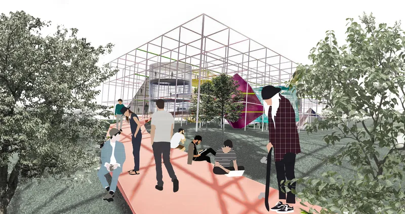 Community-oriented learning environment where adaptive architecture integrates nature, movement, and social interaction