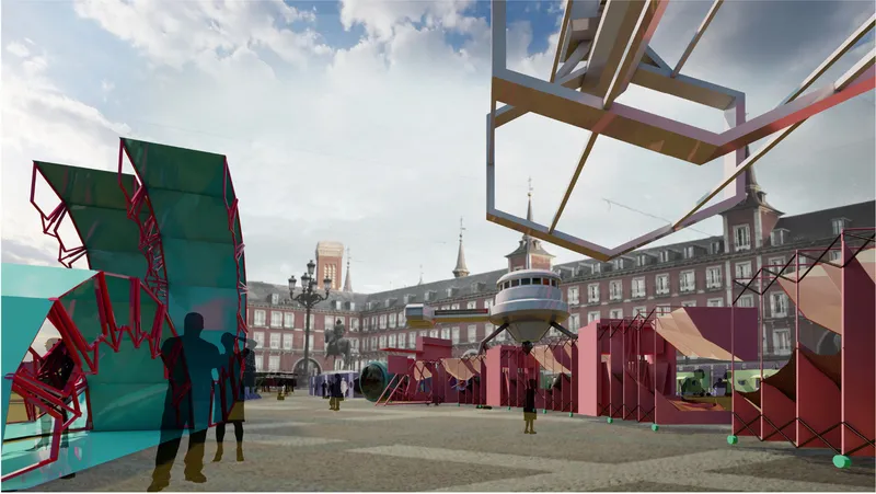 Public plaza transformed through modular structures enabling participatory urban experiences