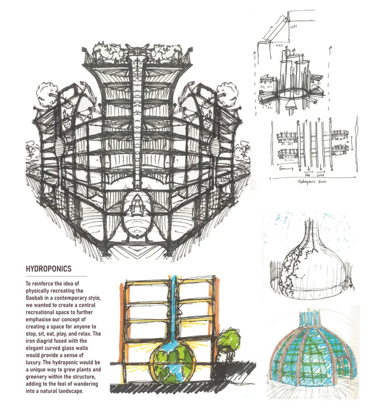 Community-centered structure evolving from biomimicry and spatial hierarchy.