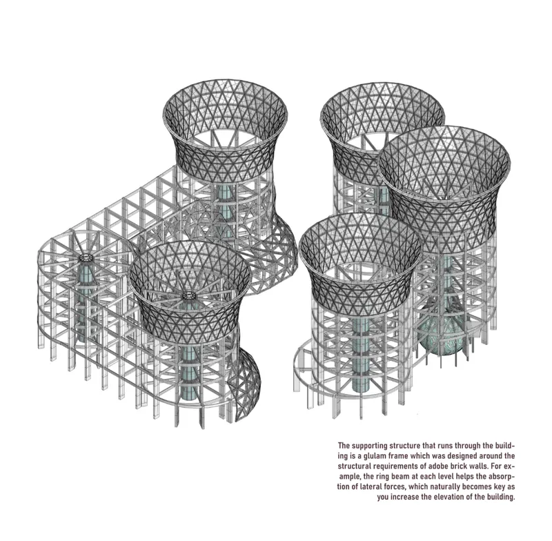 Parametric diagrid framework supporting earthen construction logic.