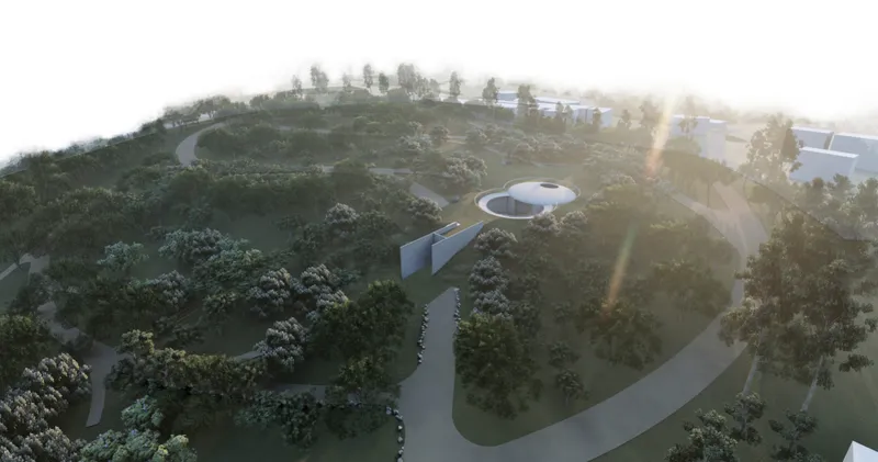 The chapel emerges subtly within a regenerated forest, where architecture and ecology operate as one system.