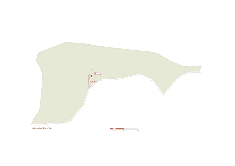 Site plan drawing showing the building footprint positioned within an irregularly shaped lot boundary