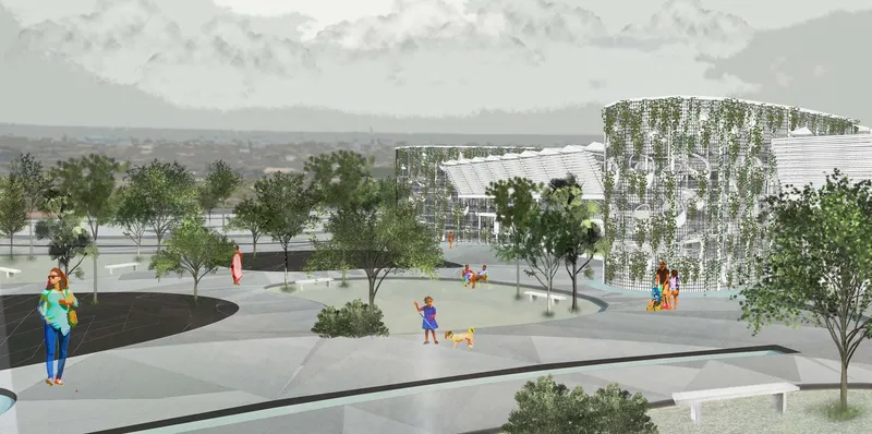 Regenerative park edge connecting stadium to urban fabric