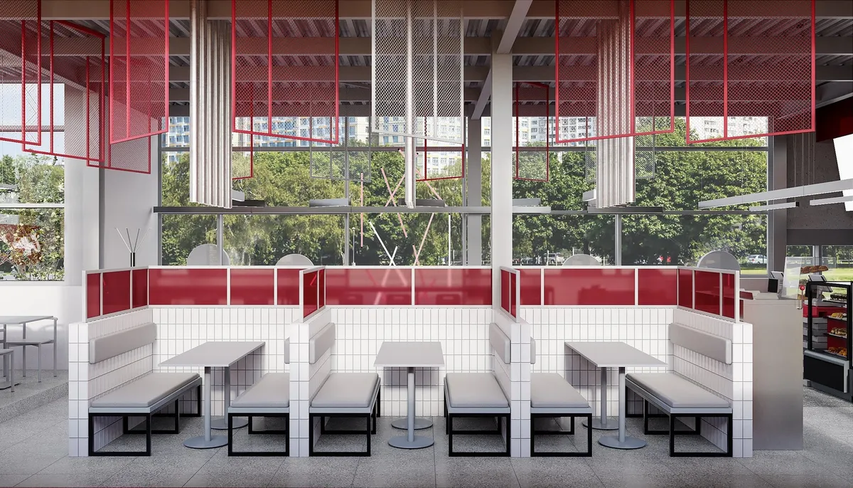 Coffee Machine Red: A Contemporary Cafe Interior Design Exploring Spatial Identity