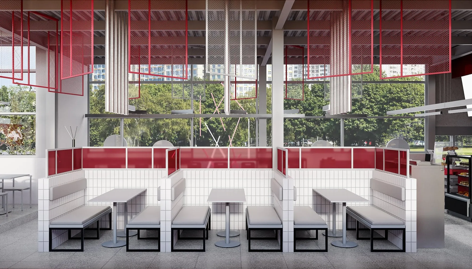 Coffee Machine Red: A Contemporary Cafe Interior Design Exploring Spatial Identity