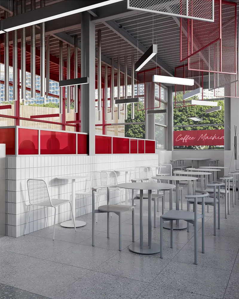 Open seating layout emphasizing flexibility, light, and visual continuity.