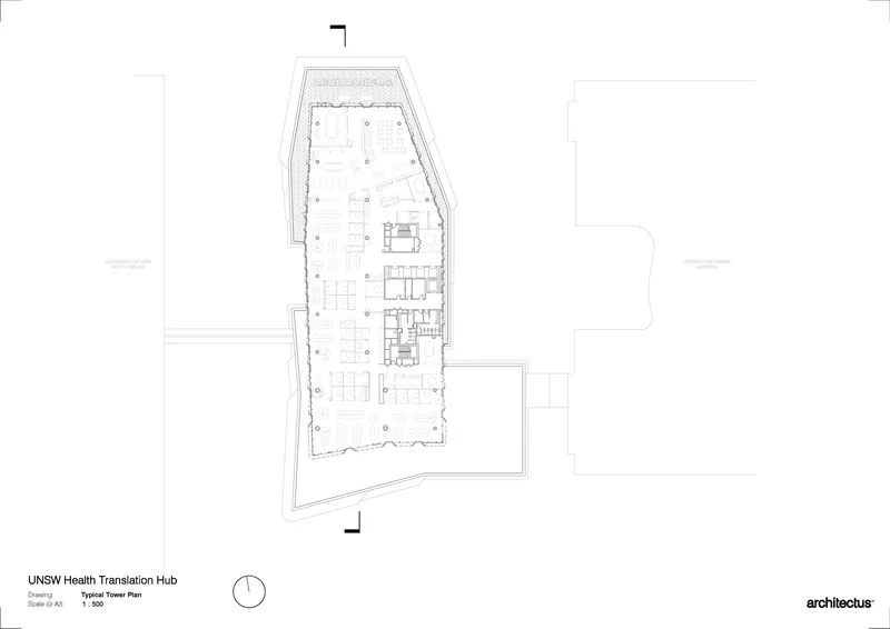 Typical tower floor plan drawing showing the tapered pentagonal layout with central circulation core