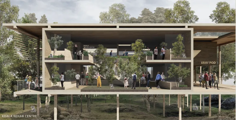 Interactive courtyard where architecture, landscape, and wildlife converge to create an engaging and educational visitor experience.